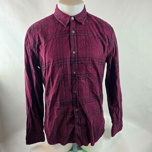 John Varvatos USA Shirt Mens Large Red Check Button Up Corduroy Preppy Cozycore